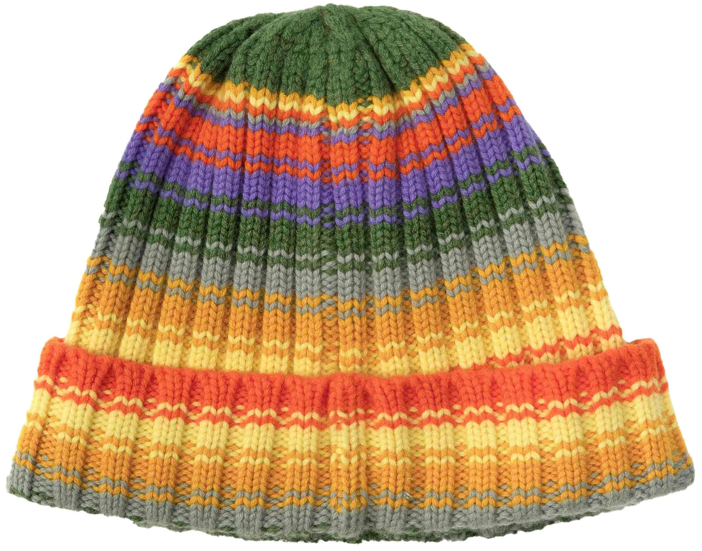 Wool Ribbed Rainbow Stripes Beanie Hat