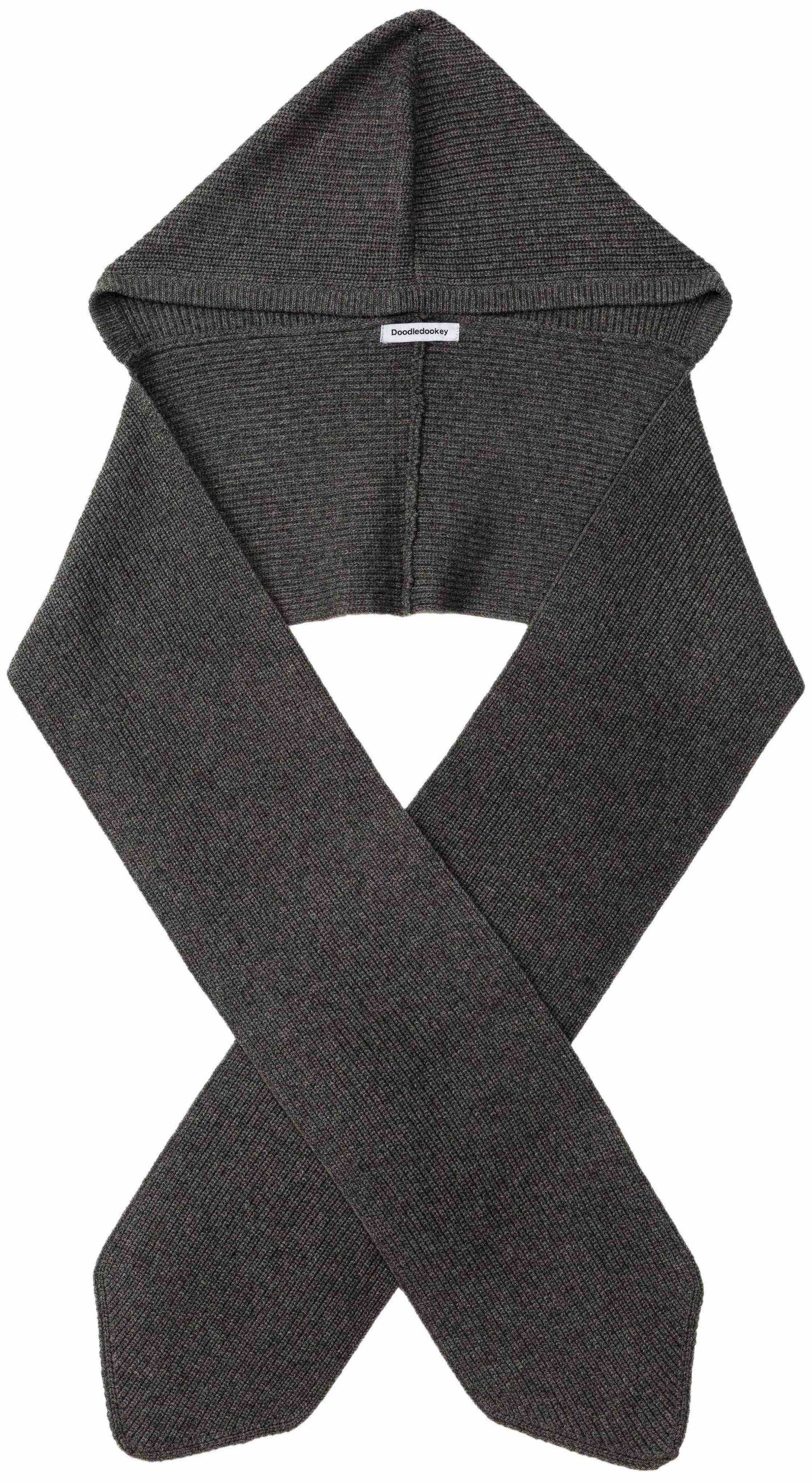 Yak Wool Ribbed Hooded Scarf Gray