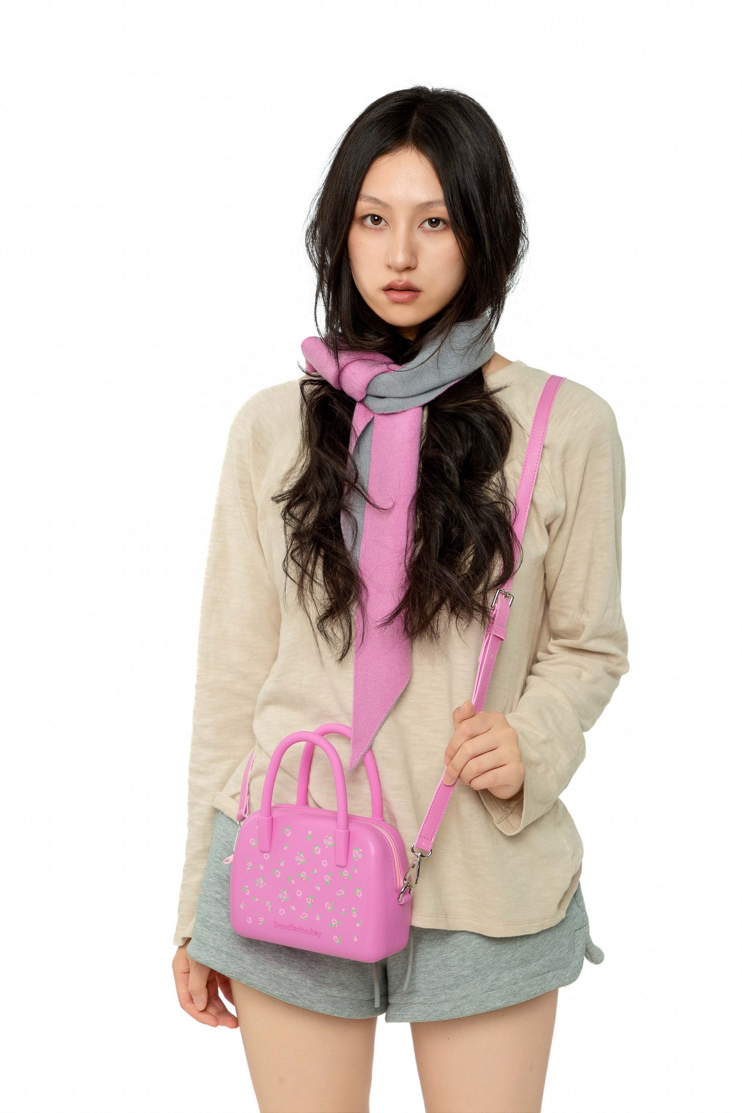 Wool Double-Sided Scarf Pink/Gray