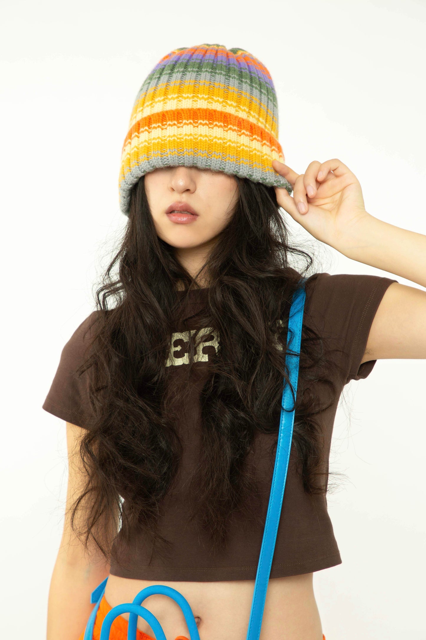 Wool Ribbed Rainbow Stripes Beanie Hat